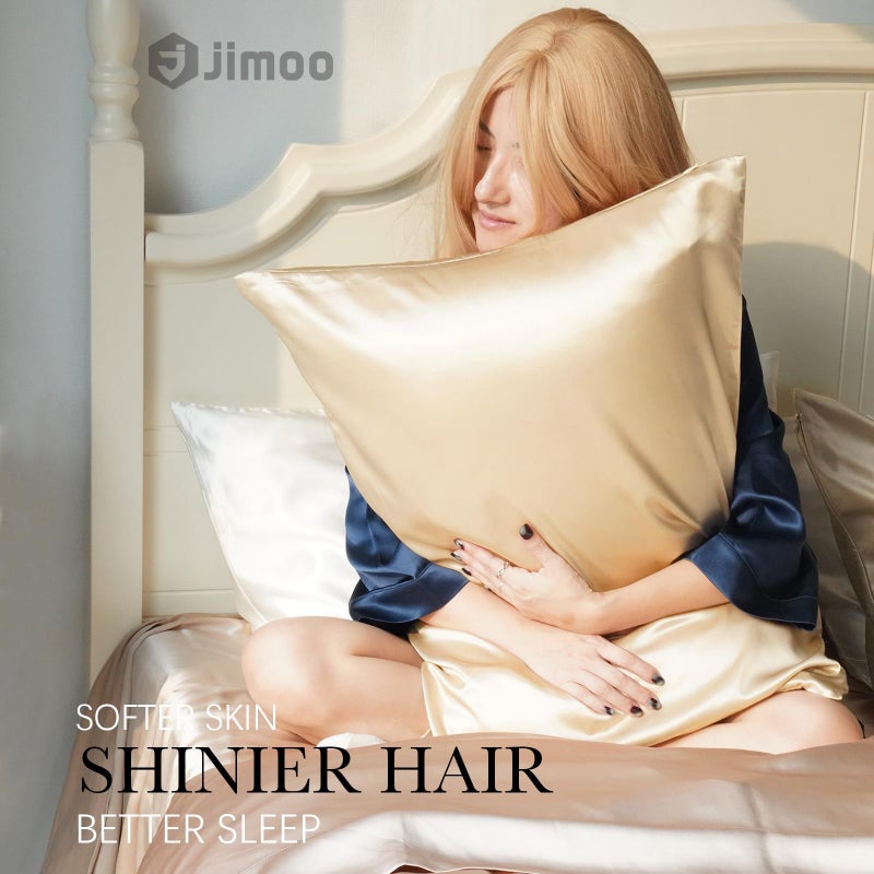J JIMOO 100% Mulberry Silk Pillowcase for Hair and Skin, 22 Momme Pure Natural Silk Pillow Case Both Sided with Zipper, Pillow Cover for Women Mom Men (Beige, King 20''Ã—36'', 1 Pack) - Image 2